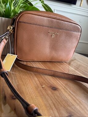 Michael Kors Brown Pebbled Leather Crossbody Camera Bag